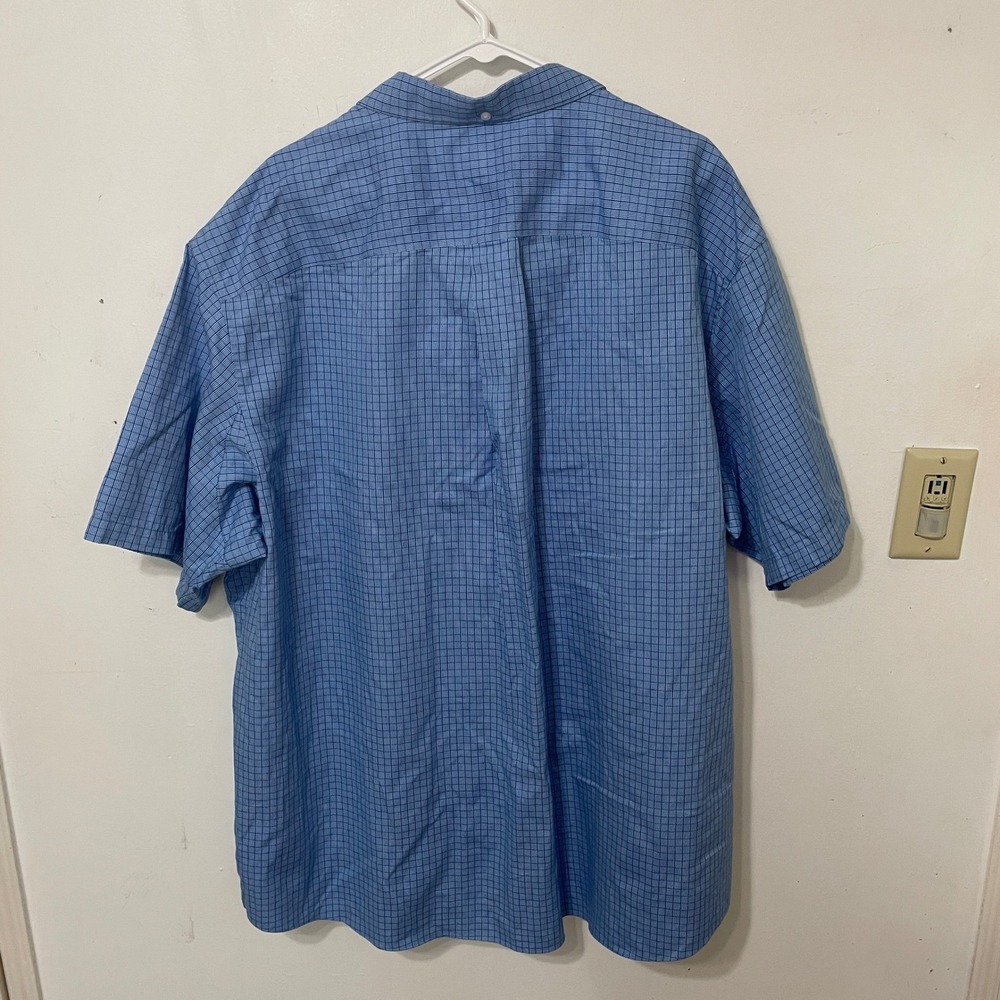 Duluth Trading Co Mens 3XL Relaxed Fit Short Sleeve Button Down Shirt Blue Grid - Picture 5 of 7